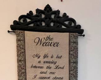 The Weaver poem on tapestry with metal hanger