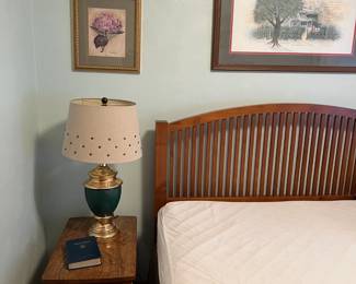 Slated wood double headboard with two complimentary side tables and two lamps - just perfect for the bedroom