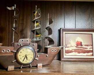 Triple masted ship with working clock
