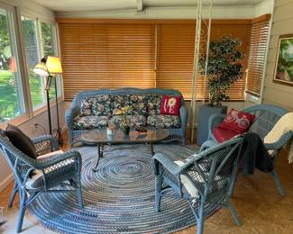 Dusty Blue wicker set - couch, loveseat, and 2 armchairs with optional cushions 