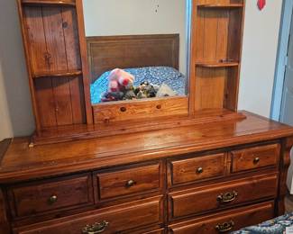 vintage solid dresser and shelving, makes a great project to upgrade or use as is