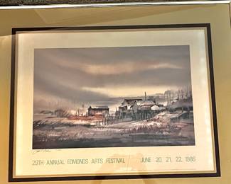 Framed & Matted 29th Annual 1986 Edmonds Arts Festival Print Featuring "Brackett's Landing" by John Ebner