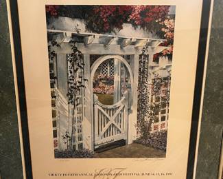 Framed & Matted 34th Annual 1991 Edmonds Arts Festival Print Featuring "White Garden Gate" by Carol Stecher-Jones
