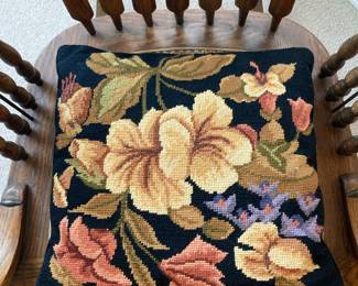 Floral Needlepoint Throw Pillow