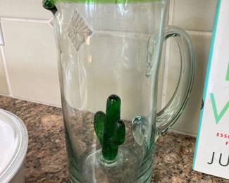 Mexican Hand Blown Glass Cactus Pitcher