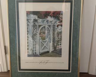 Framed & Matted 34th Annual 1991 Edmonds Arts Festival Print Featuring "White Garden Gate" by Carol Stecher-Jones