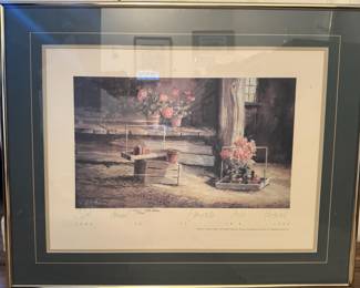 Framed & Matted 32nd Annual 1989 Edmonds Arts Festival Print Featuring "Geraniums in the Shed" by F.B. Nelson