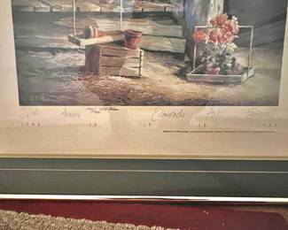 Framed & Matted 32nd Annual 1989 Edmonds Arts Festival Print Featuring "Geraniums in the Shed" by F.B. Nelson