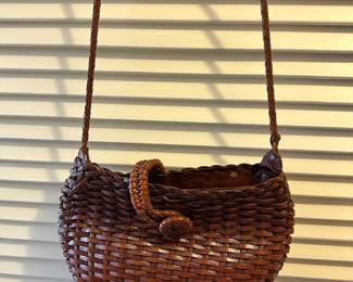 Woven Brown Leather Crossbody Bag