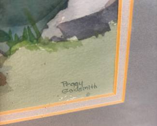 Framed & Matted Tranquil Woodland Stream Watercolor Painting by Peggy Goldsmith