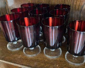 Set of 10 Ruby Red Clear Stemmed Wine Glasses