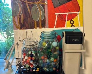 Assortment of Marbles, Ott-Lite Desk Lamp, Master's Touch Acrylic Paint Set