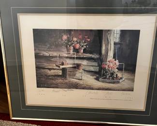 Framed & Matted 32nd Annual 1989 Edmonds Arts Festival Print Featuring "Geraniums in the Shed" by F.B. Nelson