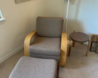 Alvar Aalto Grey Tank Lounge Chair, Mid Century Grey Upholstered Foot Stool