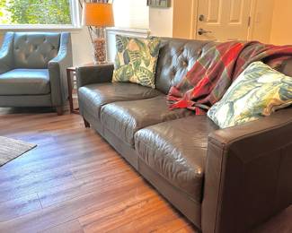 Chateau D'ax Genuine Italian Blue Leather Arm Chair, Chateau D'ax Genuine Italian Brown Leather Sofa