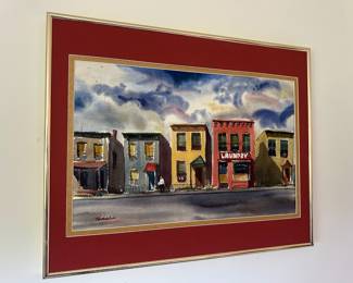 Framed & Matted Street Scene Watercolor Signed Hotchkiss
