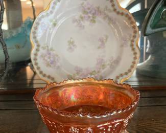 Orange Carnival Glass Footed Candy Dish