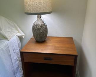 Pair of Rustic Bronze Hammered Textured Accent Lamps, Pair of Punch Design Teak Night Stands