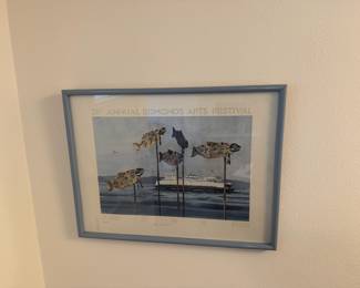 Framed 31st Annual 1988 Edmonds Arts Festival Print Featuring "Fish Sculpture with Ferry" by Joan Reeves