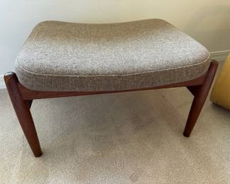 Mid Century Grey Upholstered Foot Stool