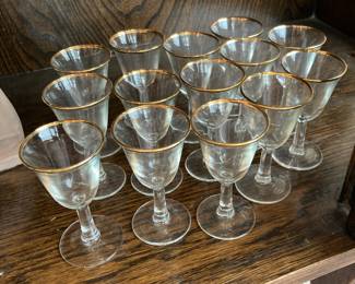 Set of 14 Gold Rimmed Sherry Wine Glasses