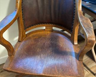 Oak and Studded Leather Desk Chair