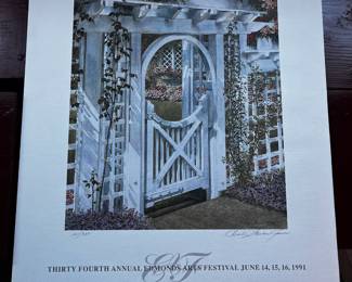 34th Annual 1991 Edmonds Arts Festival Print Featuring "White Garden Gate" by Carol Stecher-Jones