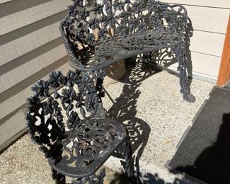 Black Wrought Iron Grape Ivy Design Plant Chair & Bench