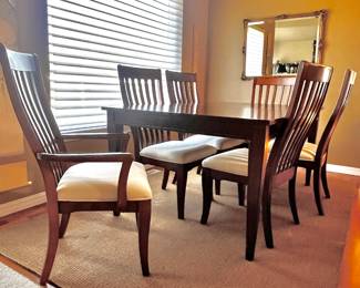 Dark Wood Six-Seat Dining Set with Upholstered Chairs