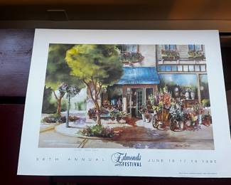 38th Annual 1995 Edmonds Arts Festival Print Featuring "Corner Shop and Flower Cart" by Teresa Saia