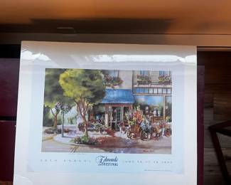38th Annual 1995 Edmonds Arts Festival Print Featuring "Corner Shop and Flower Cart" by Teresa Saia