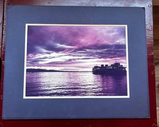 Matted Photography Print "Ferry at Sunset" by Hal Leise