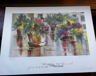 43rd Annual 2000 Edmonds Arts Festival Print Featuring "Flowerpots in Rain" by Jan Wurn