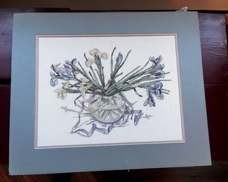 Matted Water Bowl of Iris Cross Stitch