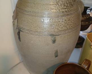 North Carolina Pottery Crock J.M. Hays (handle missing, and has a crack)