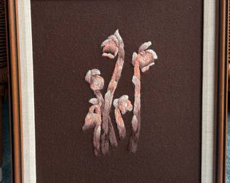 Wool/crewel work “Indian Pipes”