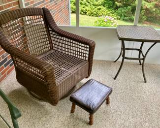 Wicker Patio Chair, Side Table, and Foot Rest