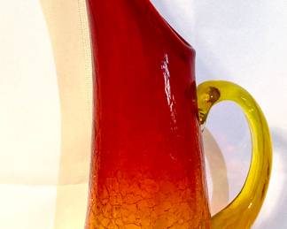 Kanawha Amberina Crackle Glass Pitcher
