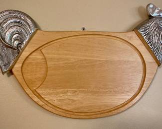 Country Wood & Pewter Rooster Cutting Board