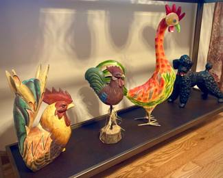 Variety of Rooster and Poodle Statues