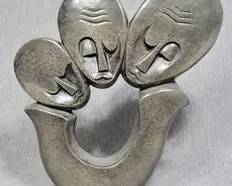 34 Shona Stone Carved Unity Statue. SIGNED by Artist Farai Tendai