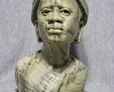 79 Shona Butter Jade Bust of a Woman. SIGNED by Artist N. TANDI.