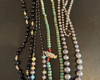Beautiful Necklaces Carved Black Stone and Sterling Silver, Turquoise, Cloisonne and more Necklaces