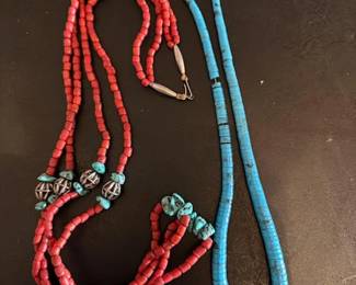 Awesoome Coral and Turquoise Navajo Zuni Necklaces