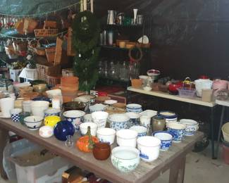 Ceramic, glass, clay, plastic flower pots and Tins