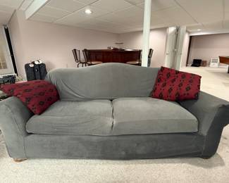 Sofa with grey couch cover. Original fabric is the pillow fabric (red Aztec)
$150 for just sofa
$200 for both love seat and sofa