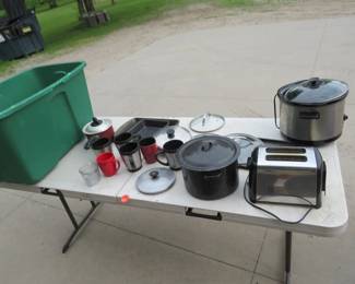 Lot 445. Tote full of kitchen items