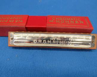 Lot 221. Vintage M. Hohner Chromatic Educator Tenor No. 974 harmonica and box in excellent condition. One similar sold on marketplace on 12/7/17 for $99.