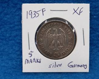 Lot 123. 1935 German 5-mark 90% silver coin