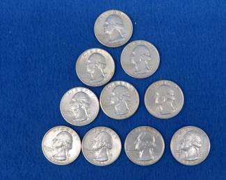 Lot 282. Ten Silver Washington quarters